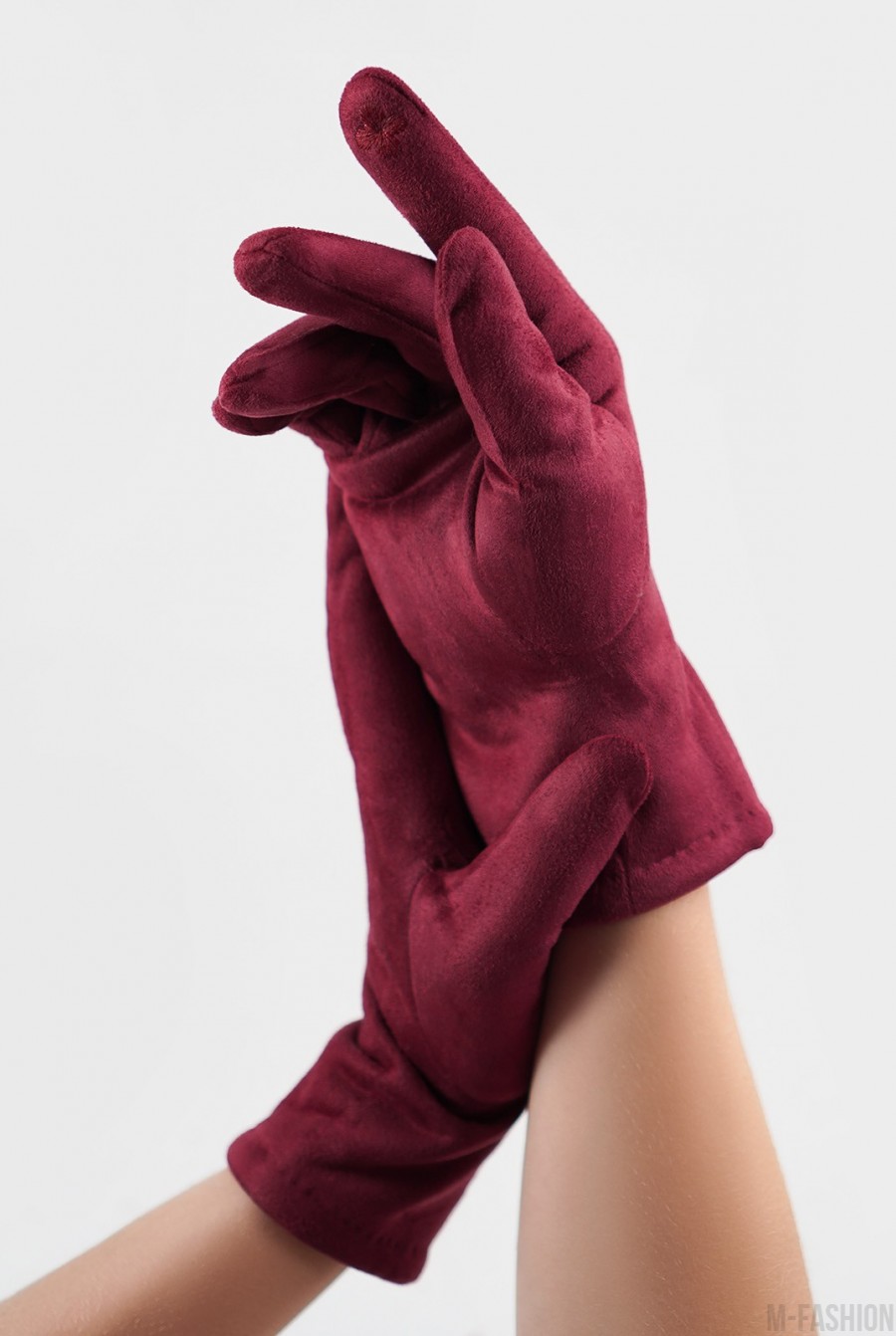 Фиолетовые утепленные перчатки из эко-замши- Фото 2