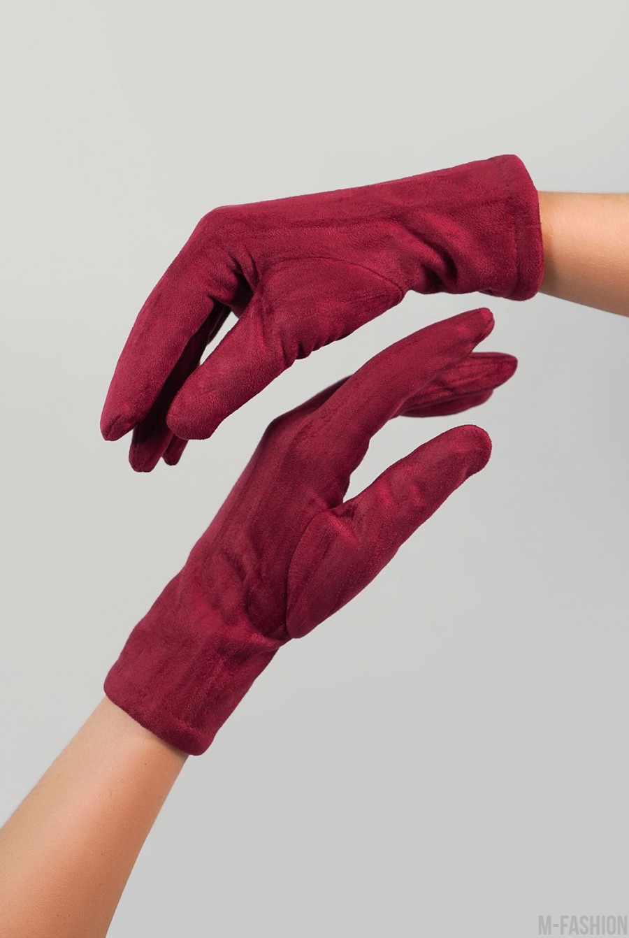 Фиолетовые однотонные перчатки из эко-замши на меху- Фото 2