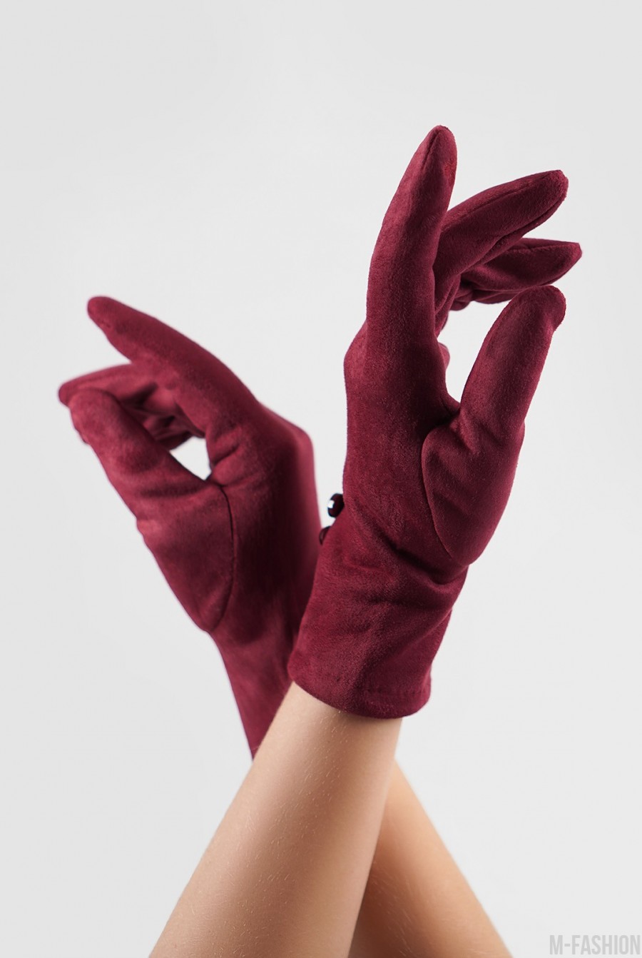 Фиолетовые утепленные перчатки из эко-замши - Фото 1
