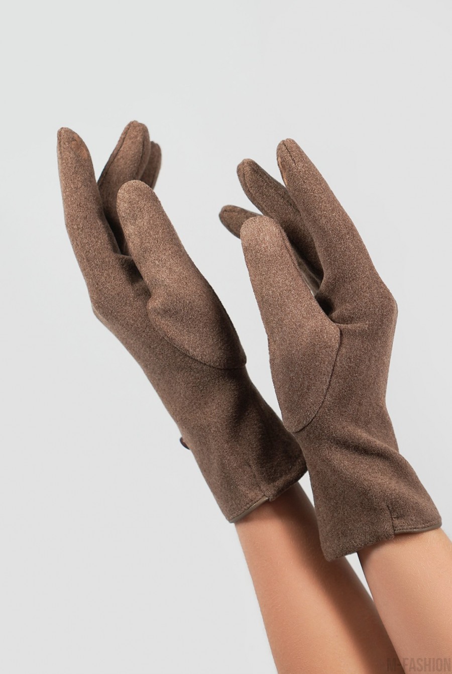 Коричневые утепленные перчатки из эко-замши- Фото 2