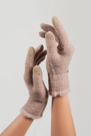 Темно-бежевые шерстяные вязаные перчатки