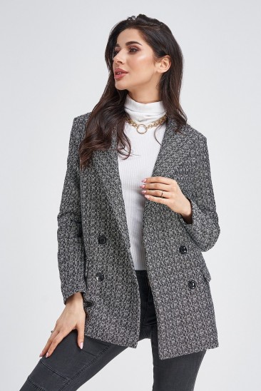 Черно-белый фактурный твидовый пиджак