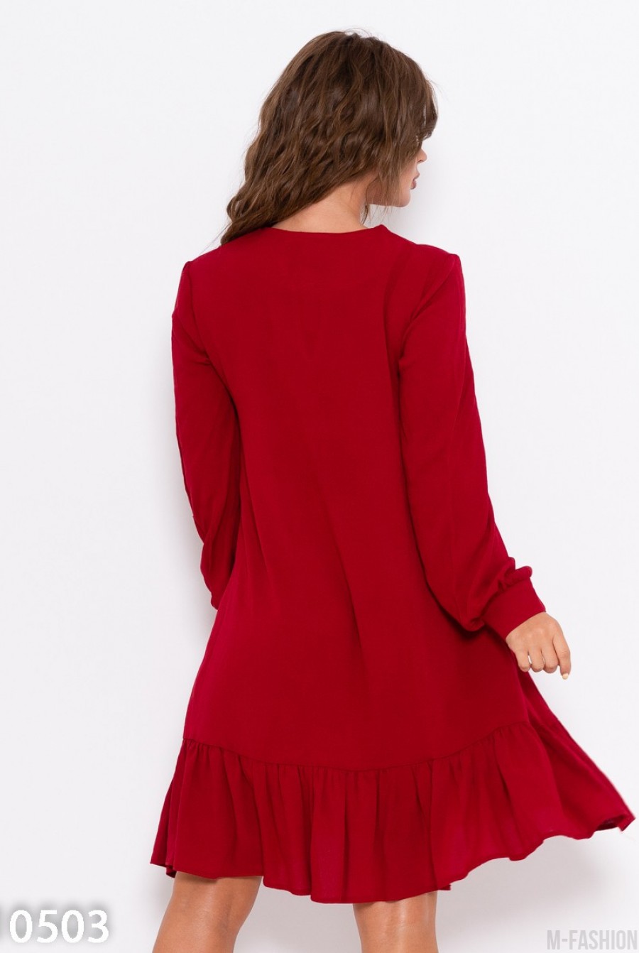 Красное крепдешиновое платье с воланом- Фото 5