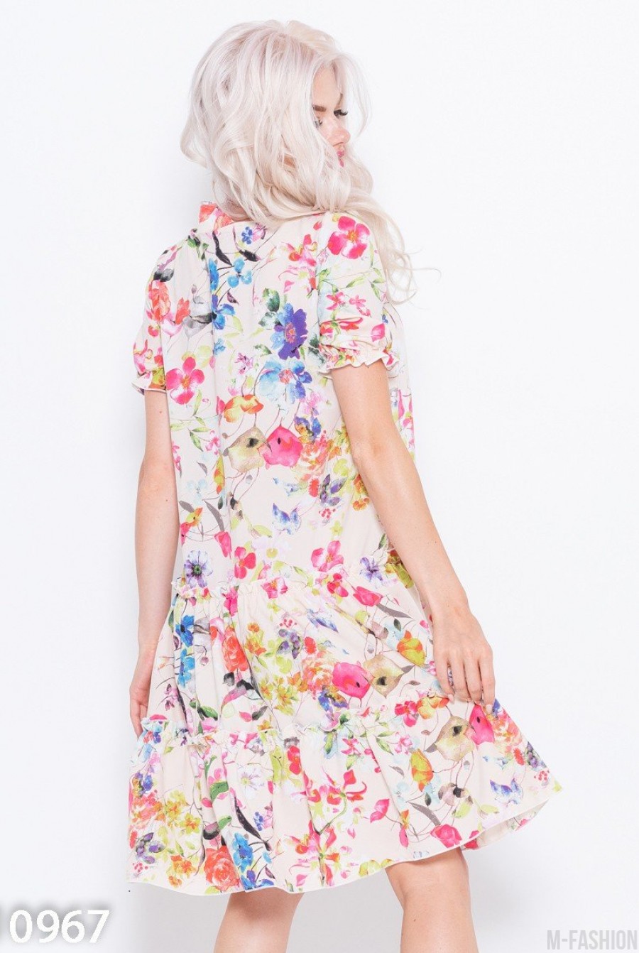 Цветочное свободное платье с рюшами- Фото 3