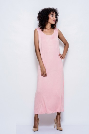 Трикотажное розовое платье без рукавов