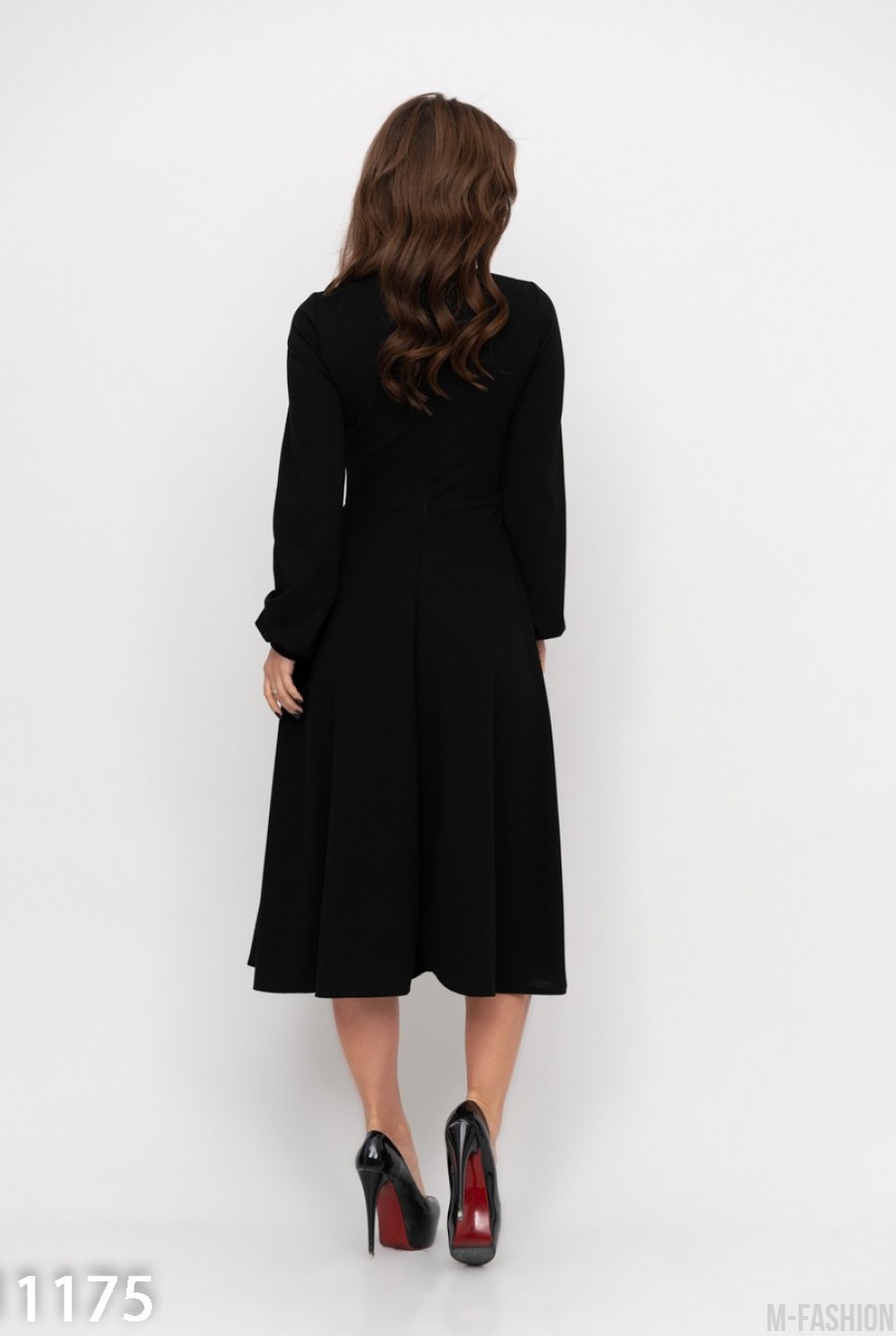 Черное приталенное платье с французским кружевом- Фото 3