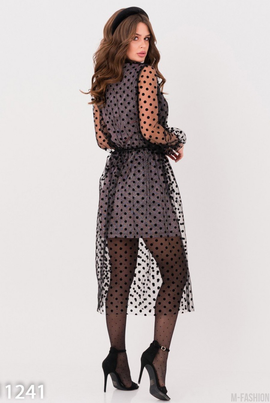 Черно-серебристое комбинированное нарядное платье- Фото 2