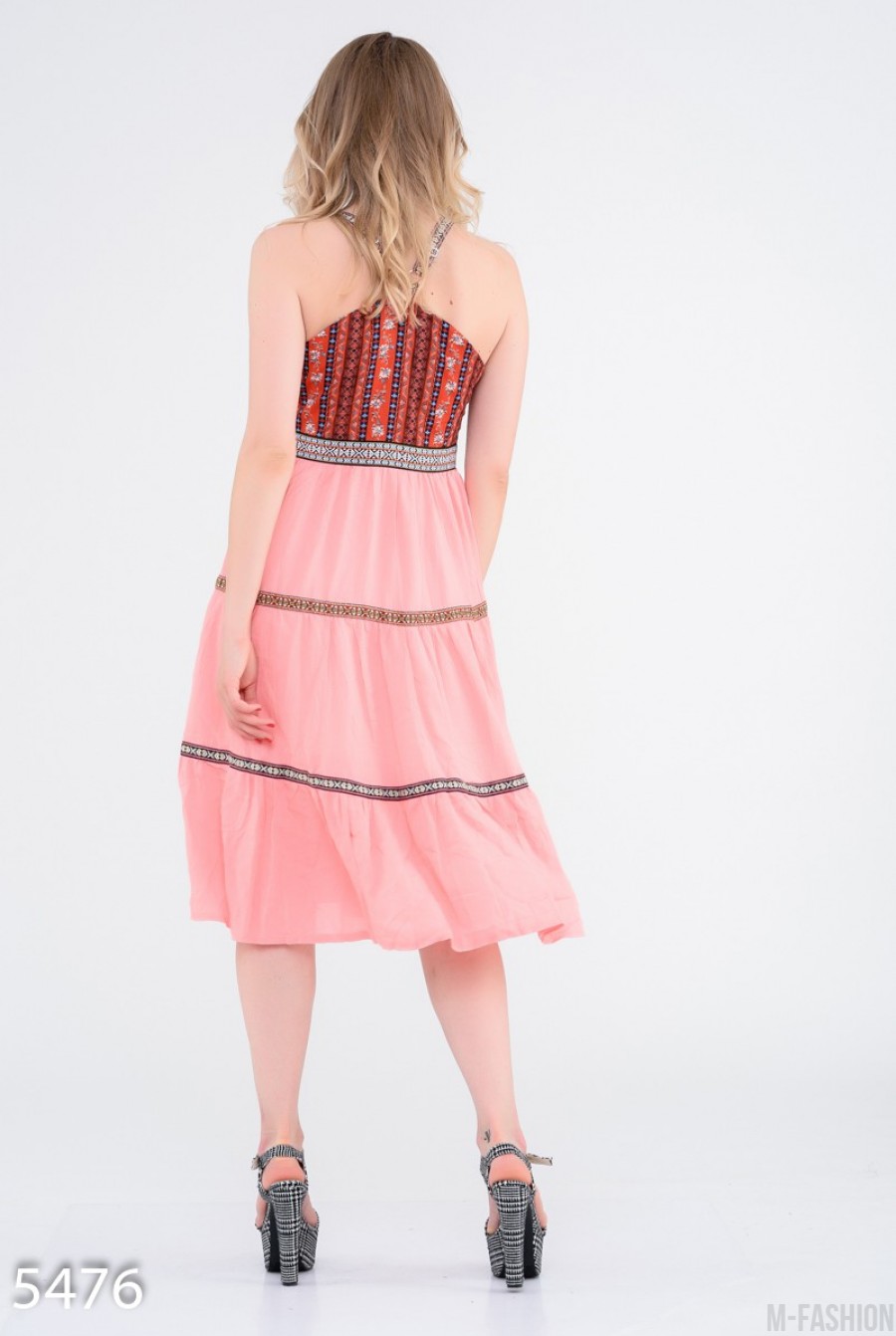 Розовое платье Бохо с коралловым лифом- Фото 5