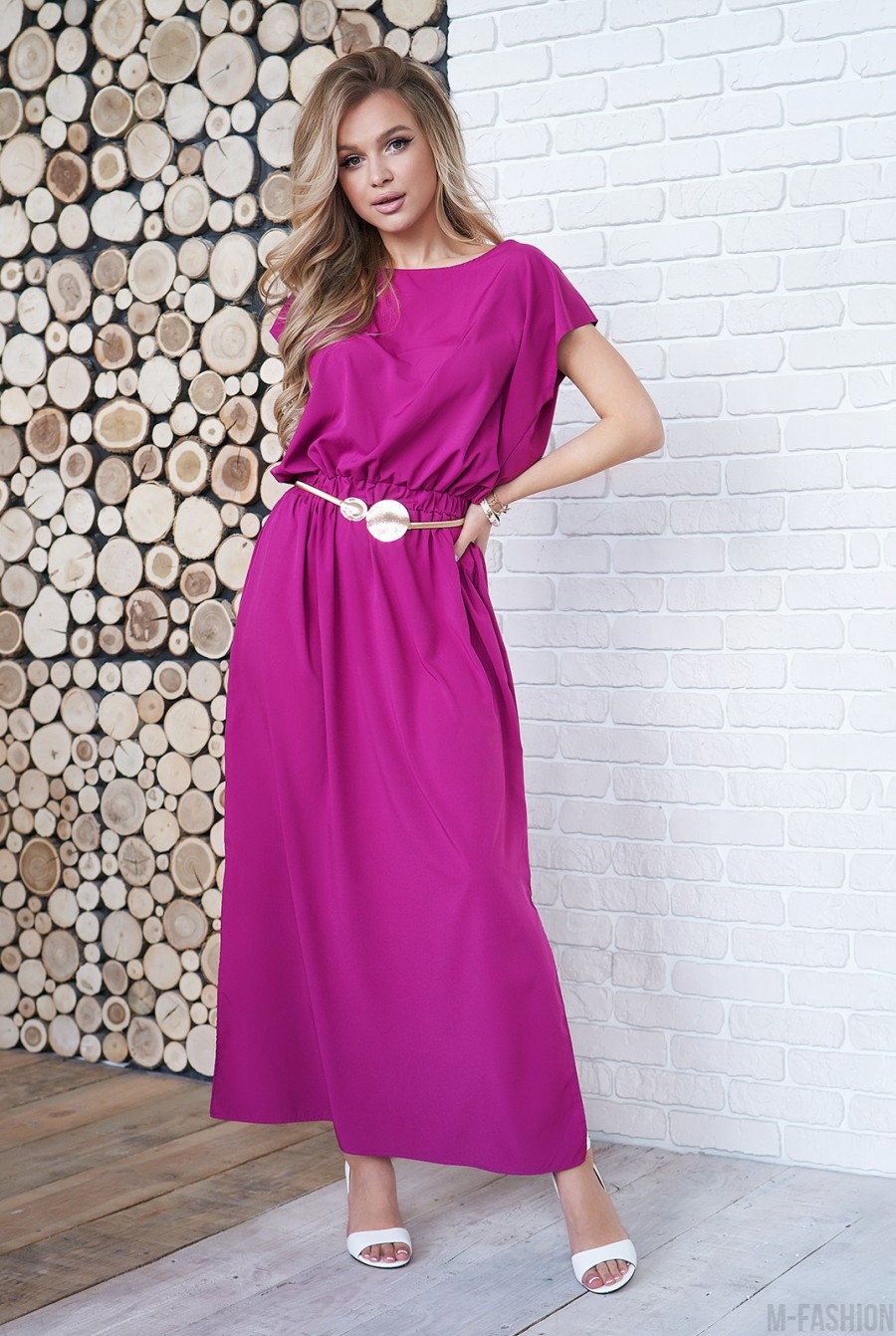 Сиреневое длинное платье с декоративной спинкой - Фото 1