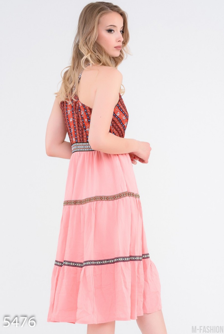 Розовое платье Бохо с коралловым лифом- Фото 3