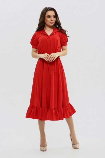 Красное приталенное платье на пуговицах