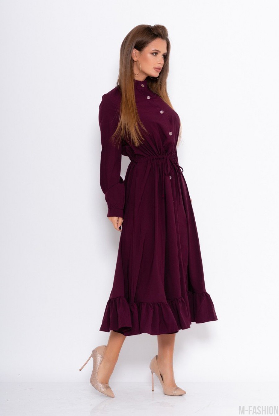 Фиолетовое платье на пуговицах с кулиской- Фото 2