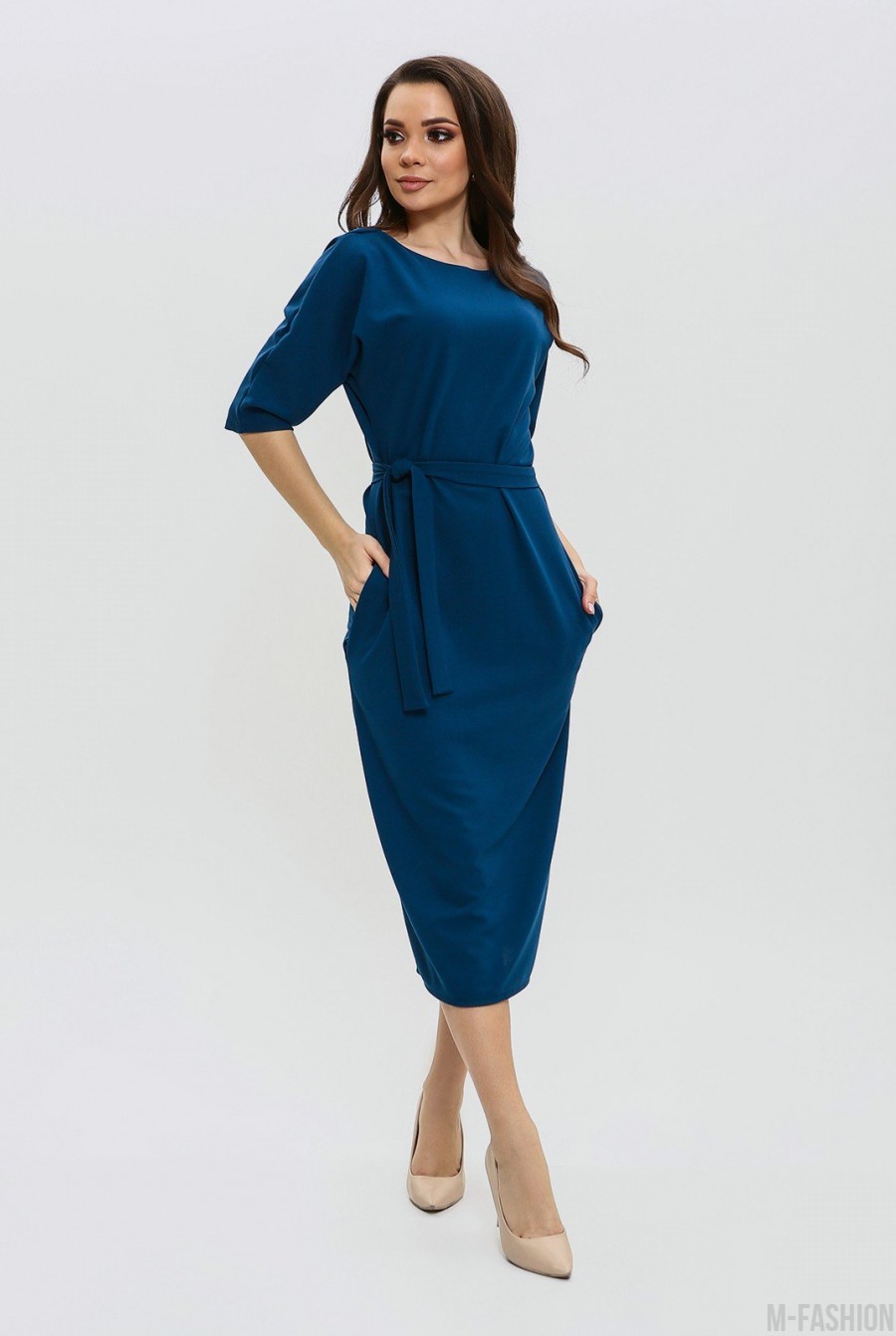Синее платье с пуговицами на спинке- Фото 2