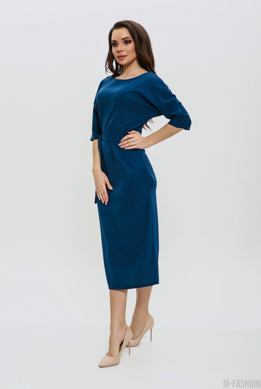 Синее платье с пуговицами на спинке- Фото 3