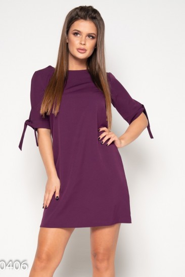 Фиолетовое однотонное платье с завязками на рукавах