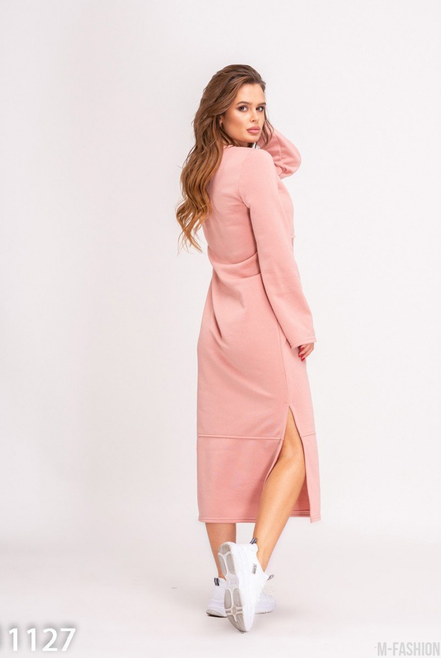 Розовое удлиненное платье утепленное флисом- Фото 3