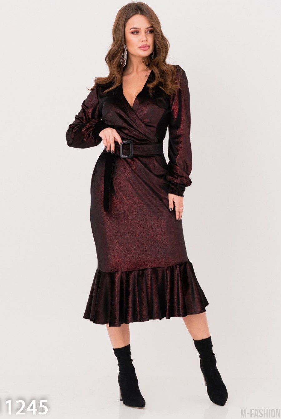 Черное велюровое платье с бордовым переливом- Фото 2