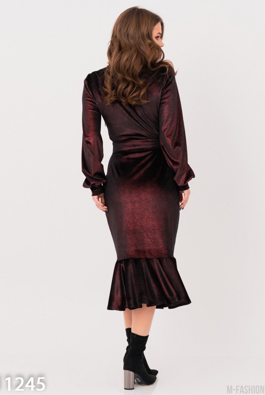 Черное велюровое платье с бордовым переливом- Фото 3