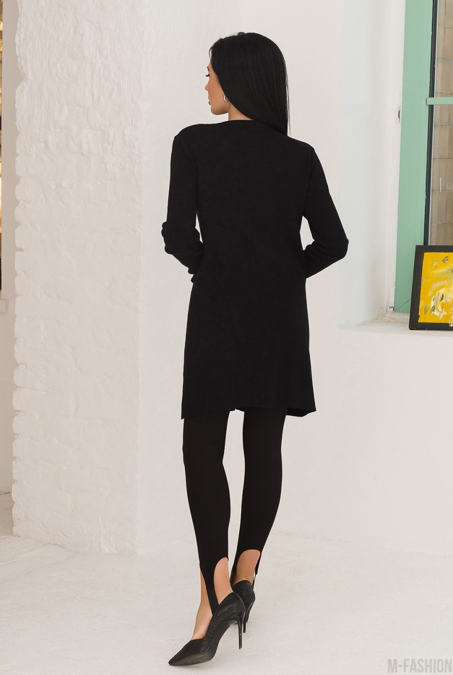 Черное шерстяное платье с накладными карманами- Фото 3