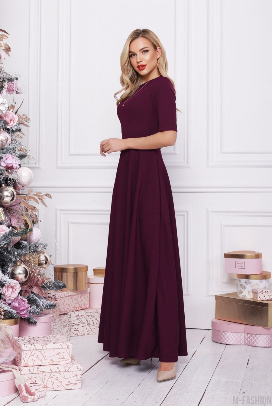 Классическое фиолетовое платье с длиной в пол- Фото 2