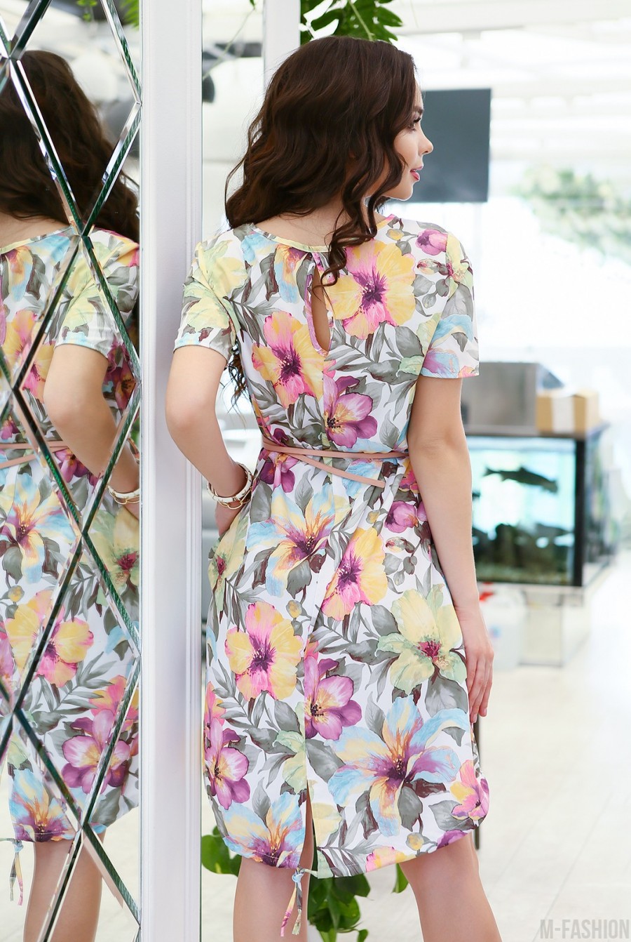 Ассиметричное свободное платье с акварельным принтом- Фото 6