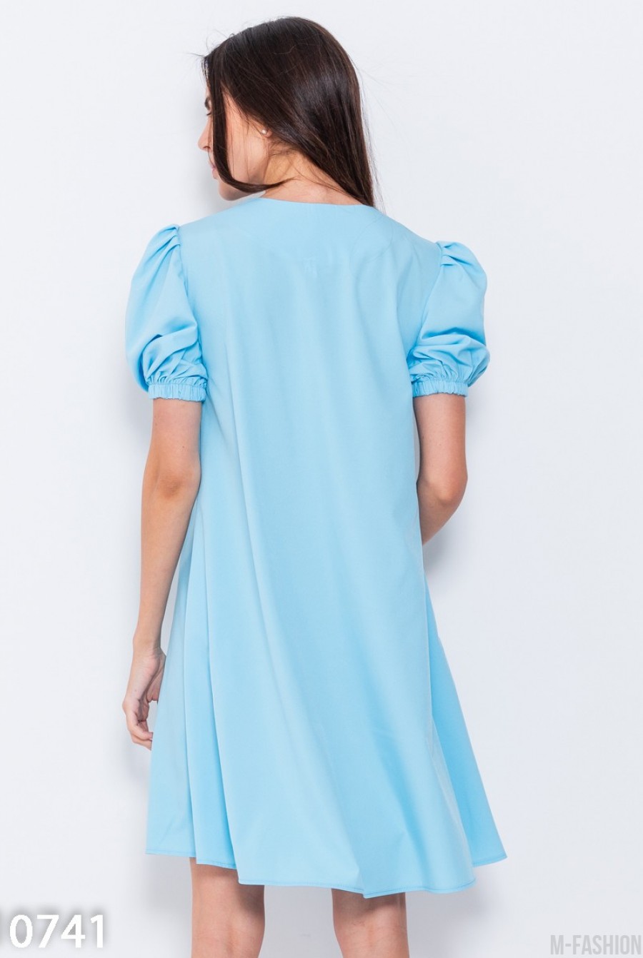 Голубое свободное платье с рукавами-фонариками- Фото 3