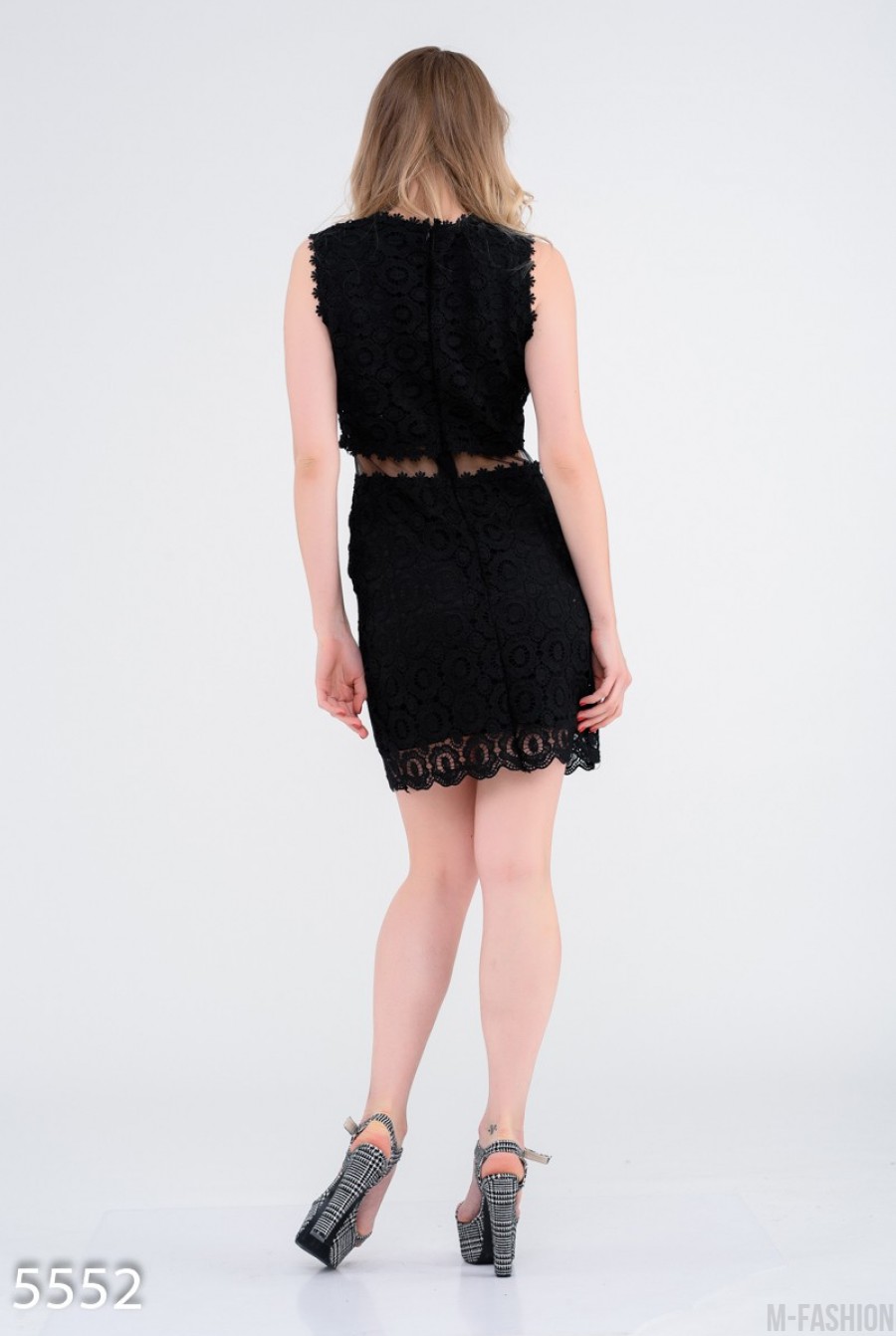 Черное кружевное платье-имитация костюма с топом- Фото 3