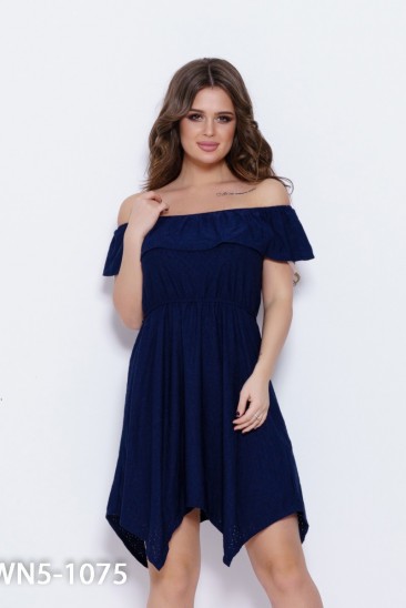 Темно-синее асимметричное платье с отворотом