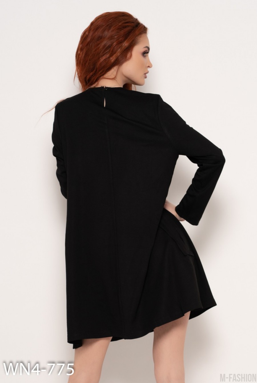 Черное платье с кружевом и карманами- Фото 3