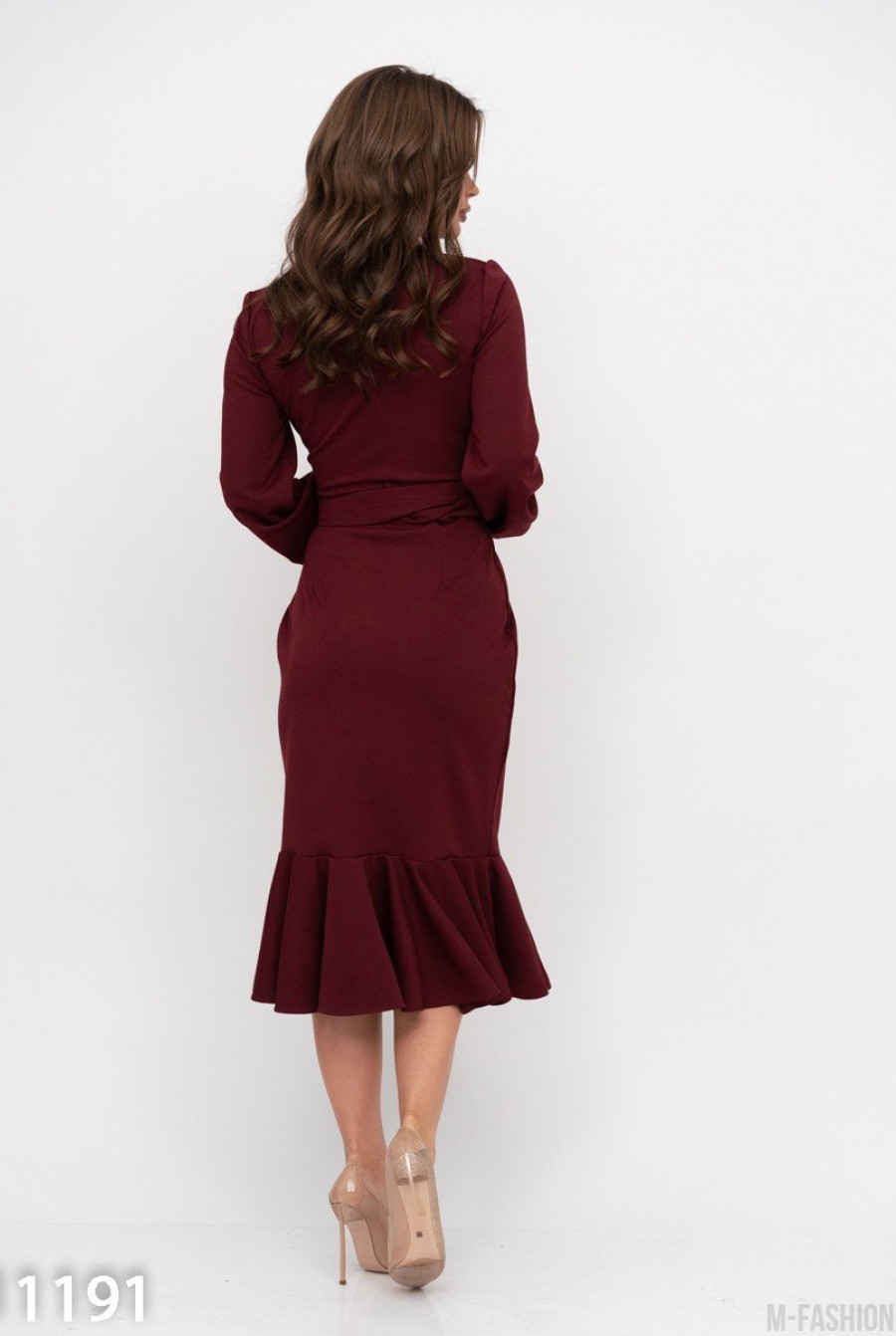 Бордовое нарядное платье с юбкой-годе- Фото 2