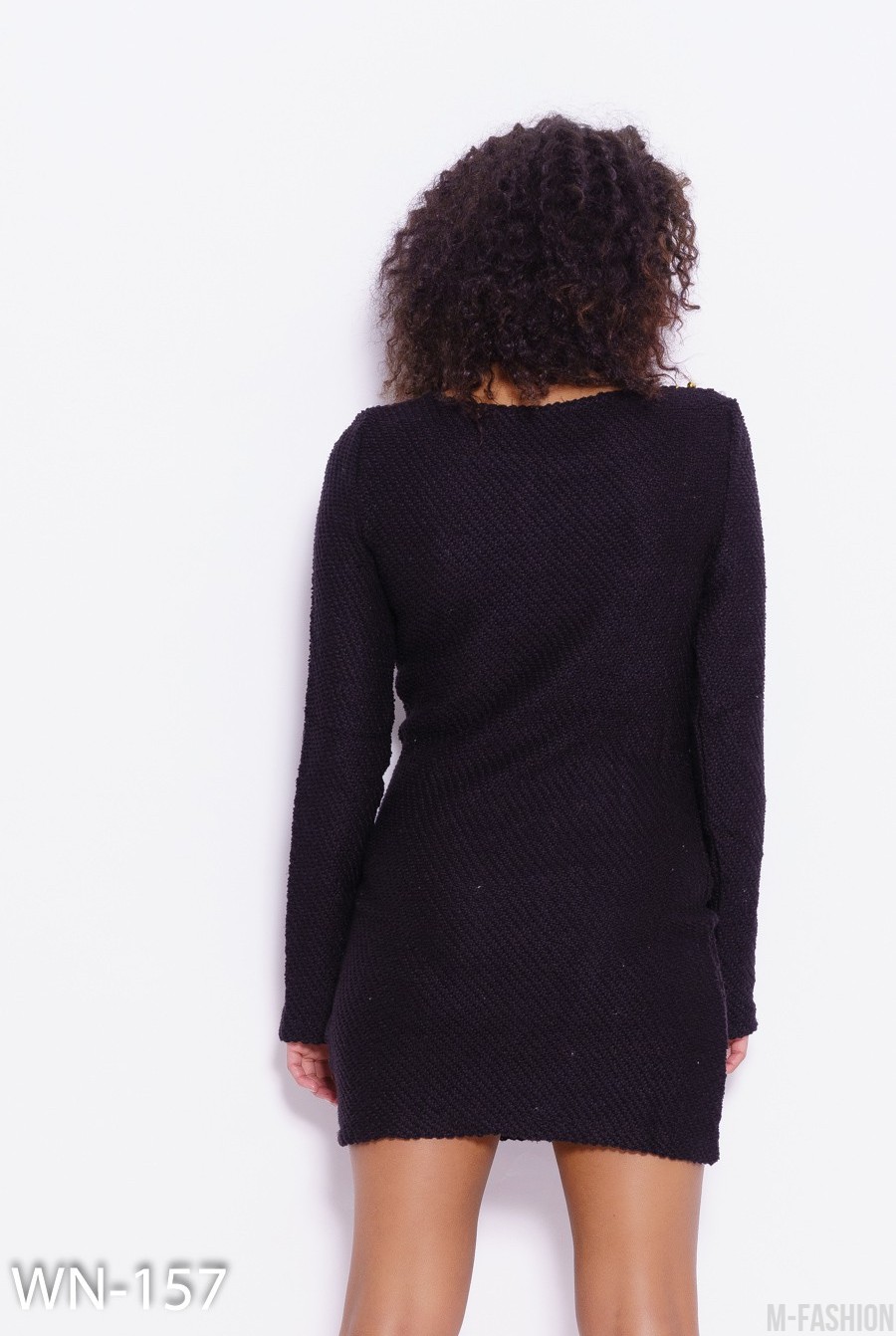 Черное вязаное платье с бусинами на горловине- Фото 5