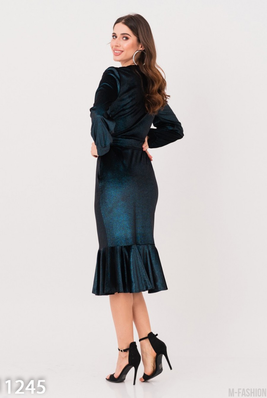 Черное велюровое платье с голубым переливом- Фото 3