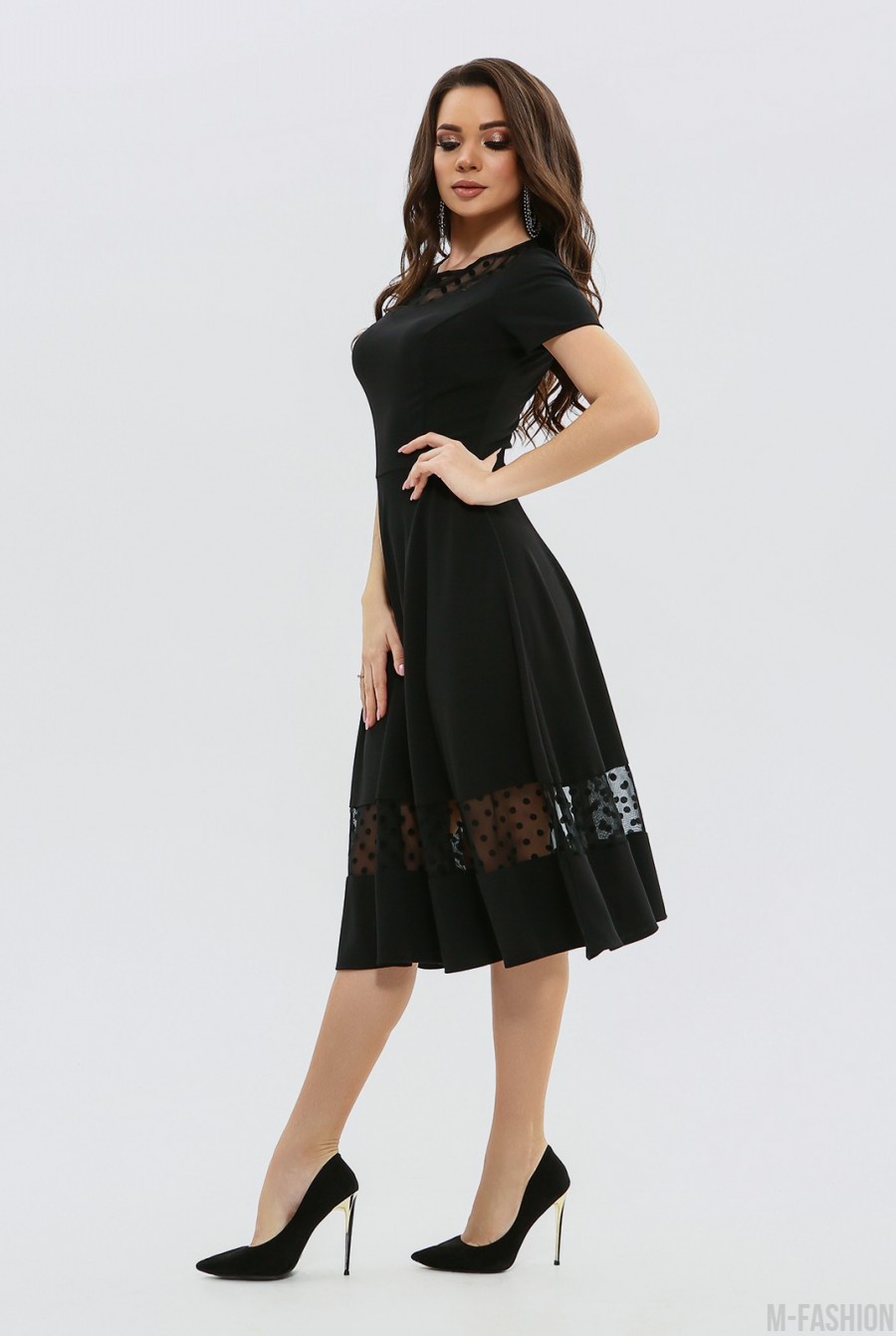 Черное нарядное платье с сетчатой вставкой- Фото 6