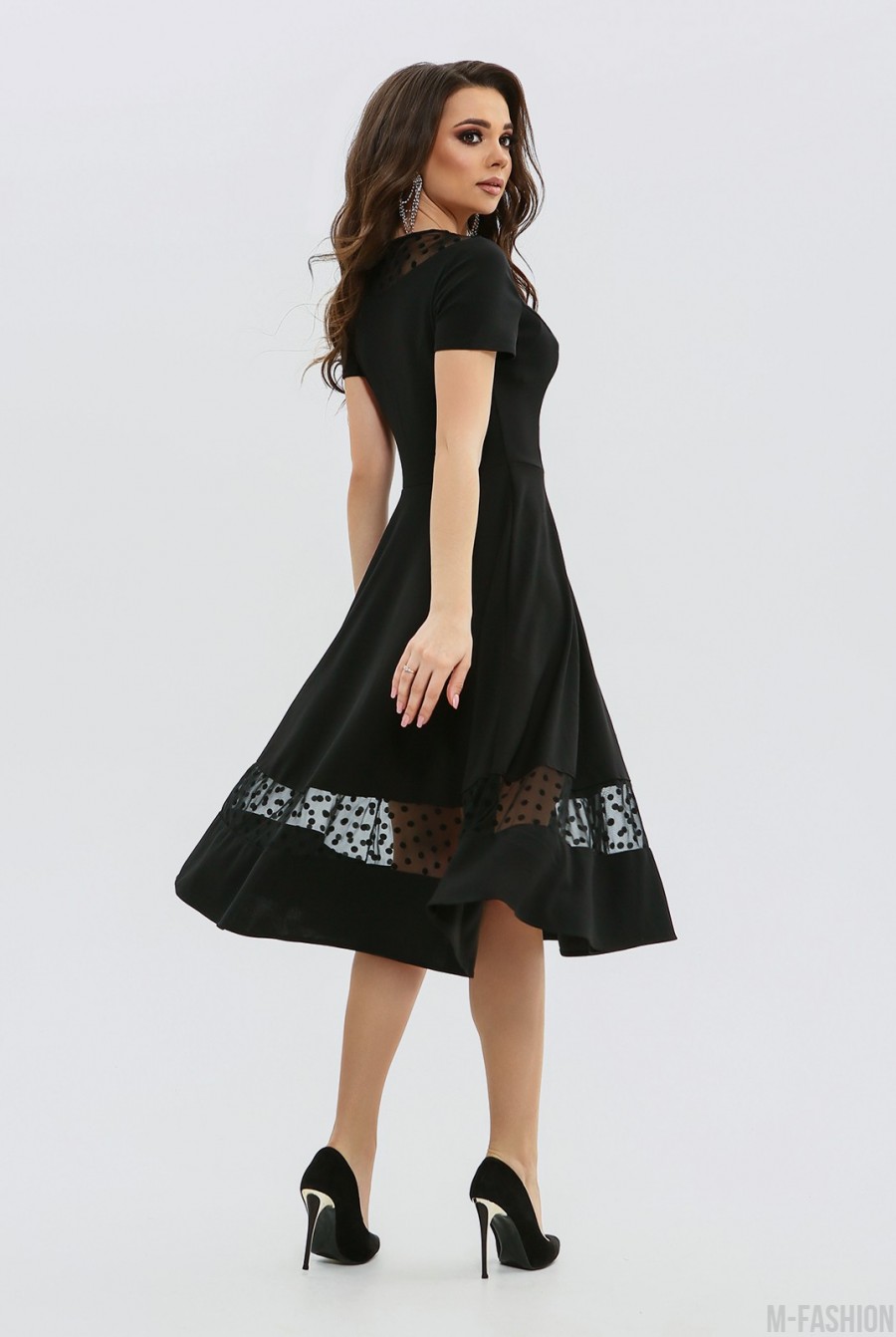 Черное нарядное платье с сетчатой вставкой- Фото 8