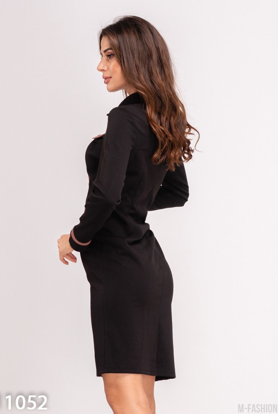 Черно-коричневое облегающее платье с планкой- Фото 3