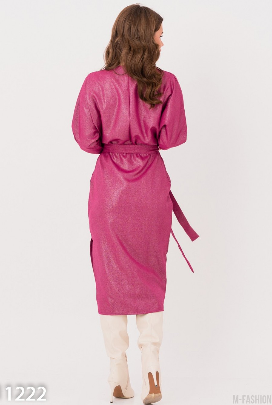 Малиновое нарядное платье с блестящим напылением- Фото 3
