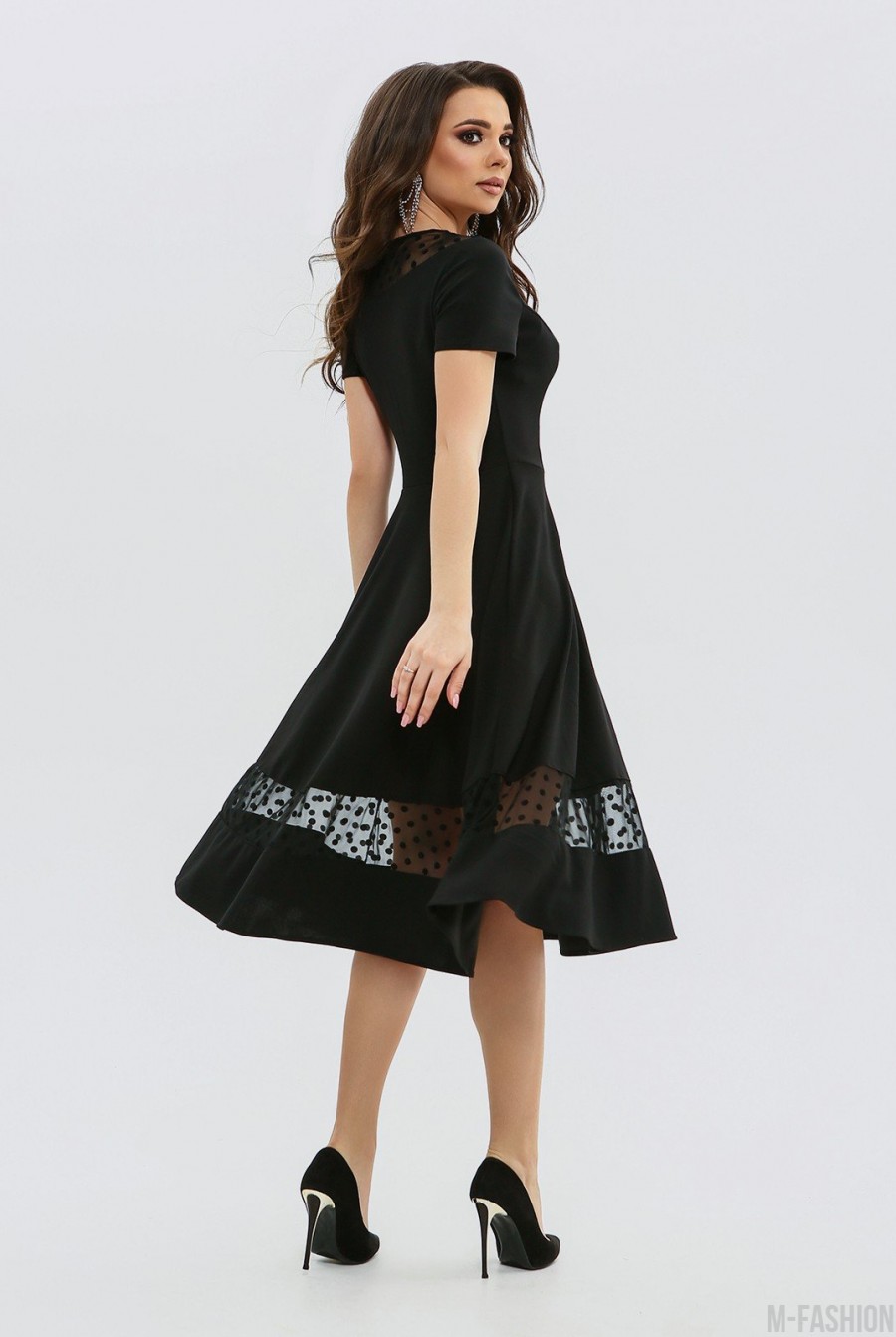 Черное нарядное платье с сетчатой вставкой- Фото 7