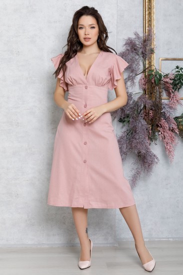 Розовое коттоновое платье на пуговицах