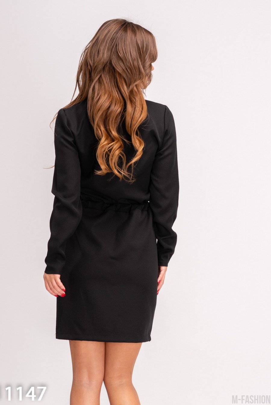 Черное платье-рубашка на кулиске- Фото 5