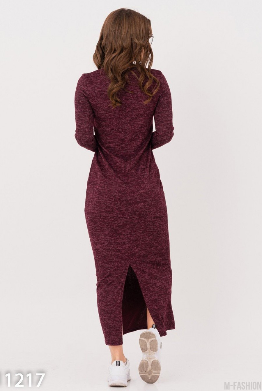 Бордовое ангоровое длинное платье с карманами- Фото 5
