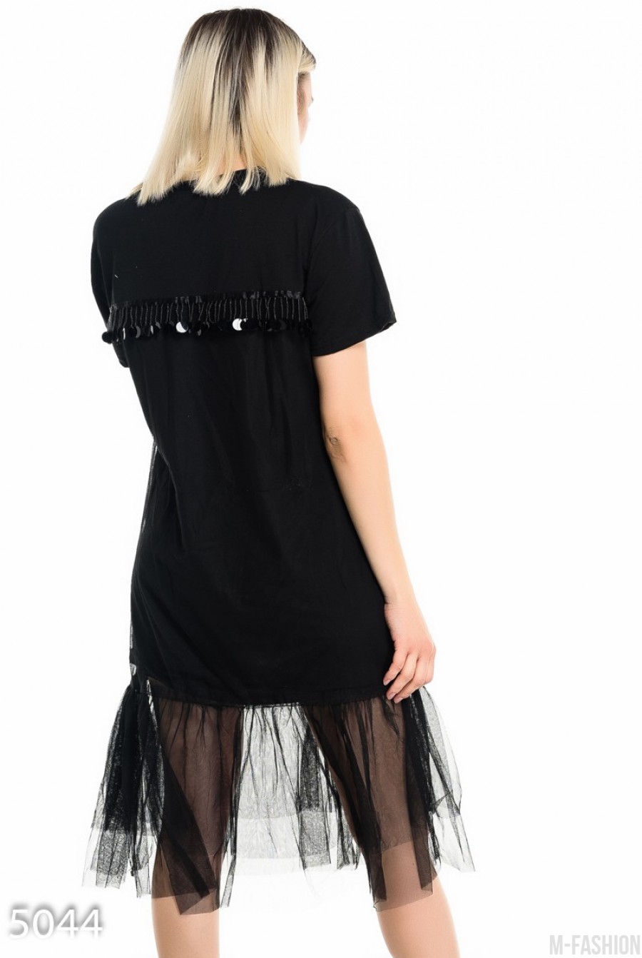 Черное платье-футболка с фатиновым подолом- Фото 5
