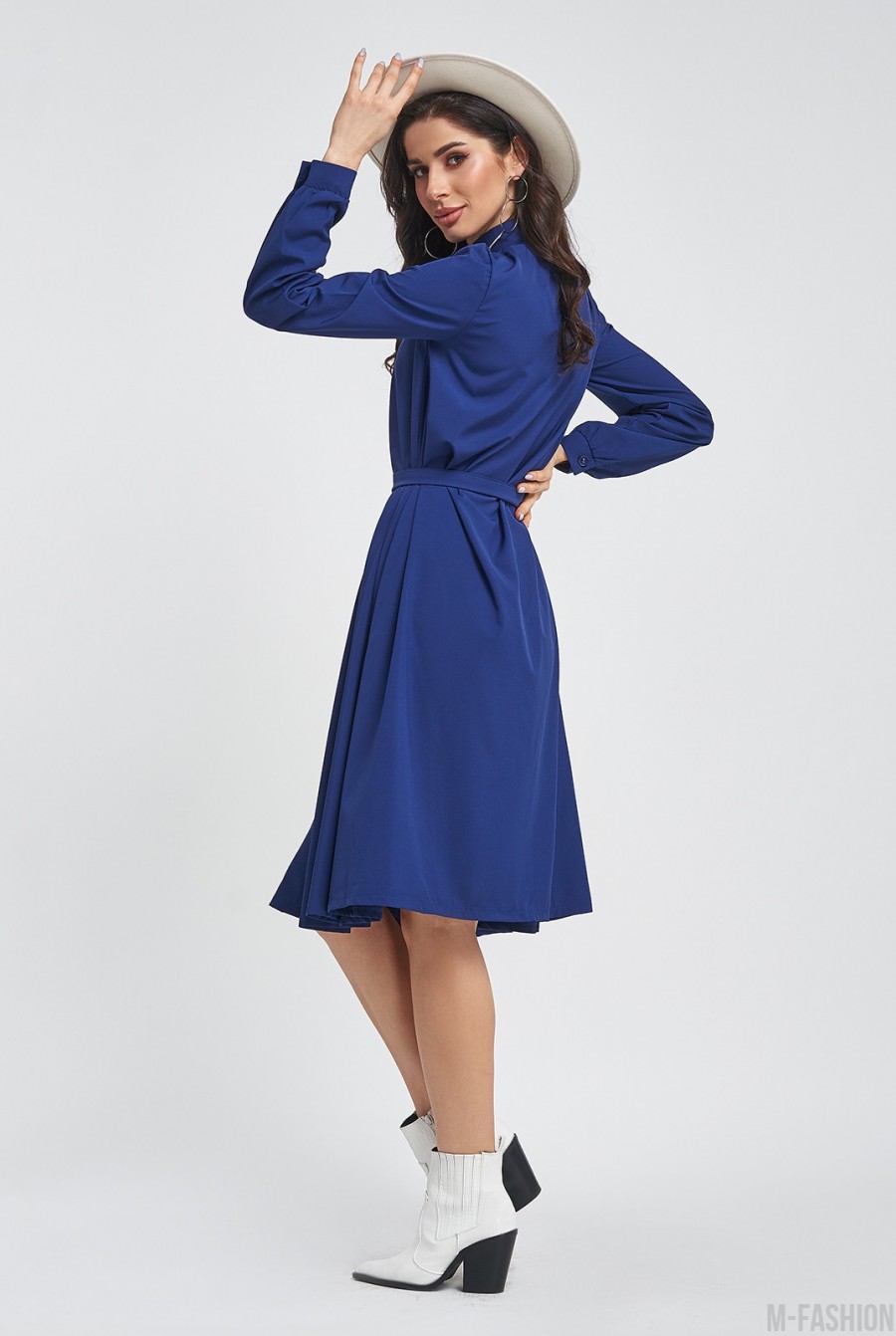 Свободное синее платье на пуговицах- Фото 3