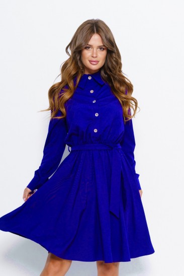 Синее платье с комбинированным кроем