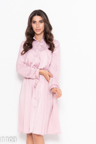 Розовое сатиновое платье с пуговицами и кулиской