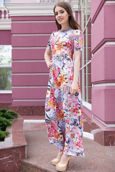 Платье в пол в цветочно-леопардовый принт