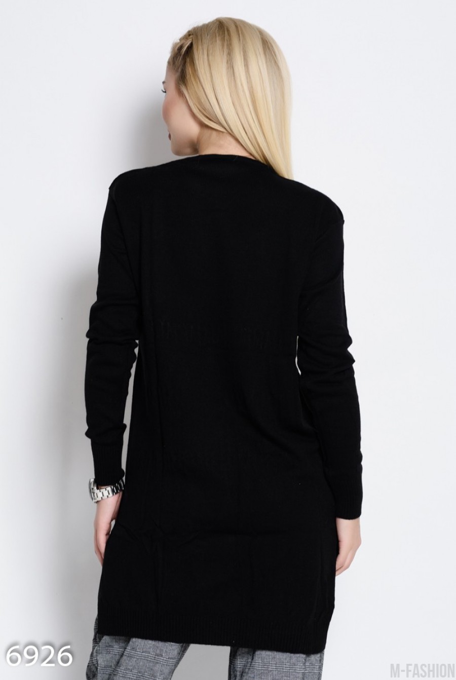 Черное платье-свитер из тонкой шерсти с декором спереди- Фото 7