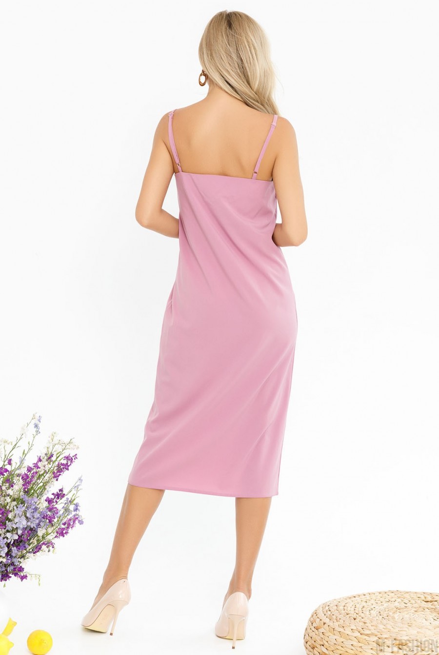 Розовое платье на бретельках в бельевом стиле- Фото 3