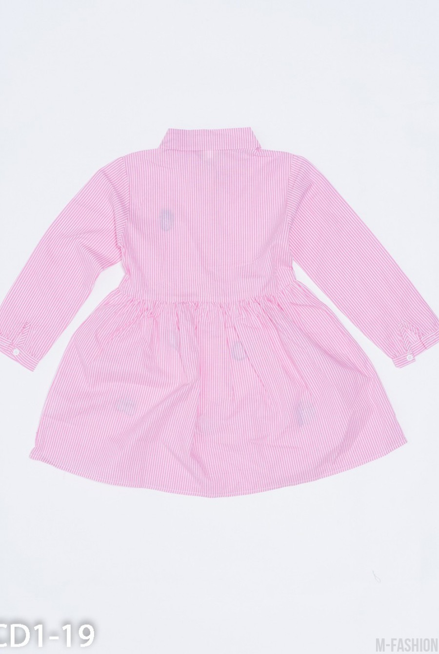Розовое полосатое коттоновое платье с нашивками- Фото 2