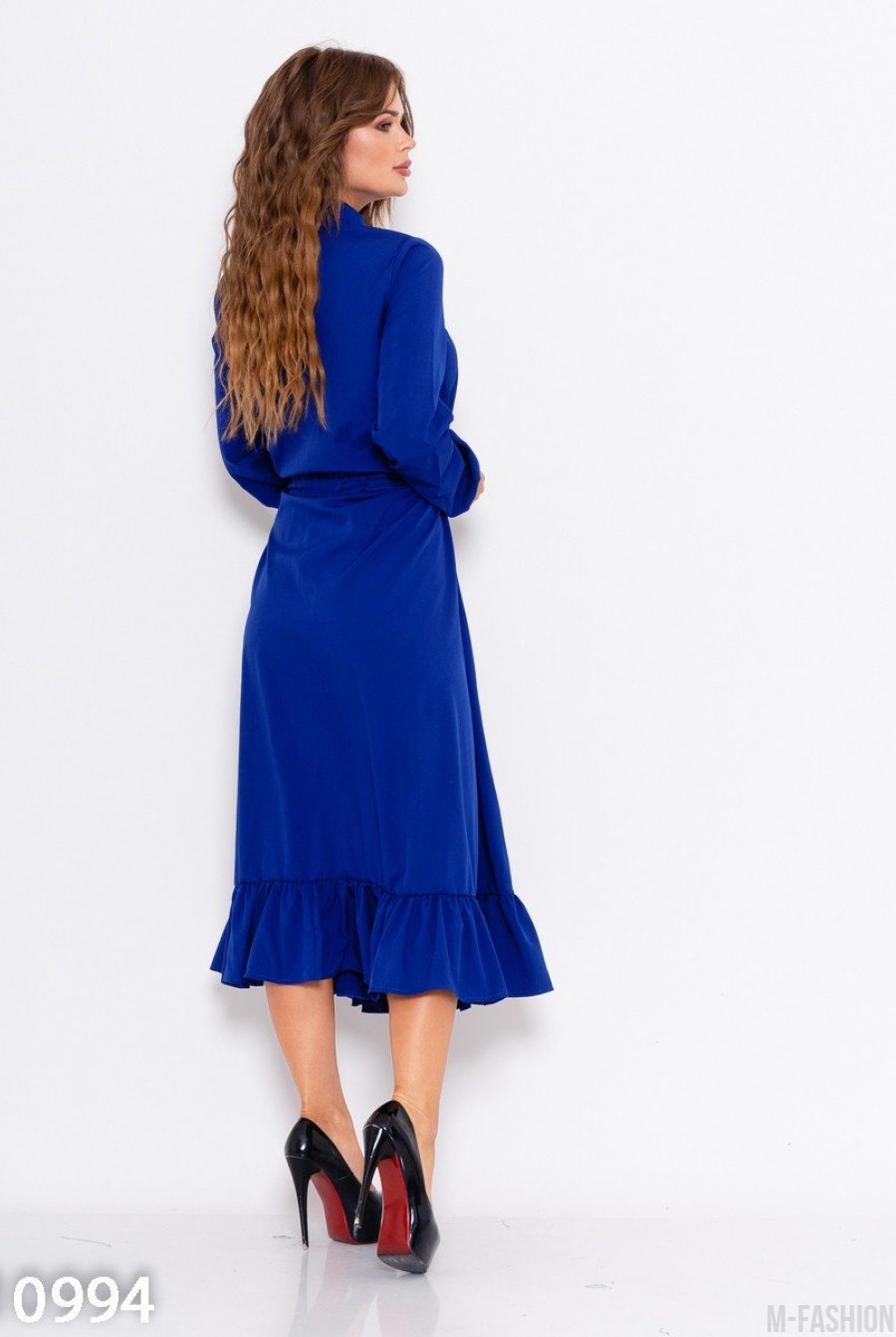 Ярко-синее приталенное платье на пуговицах- Фото 2