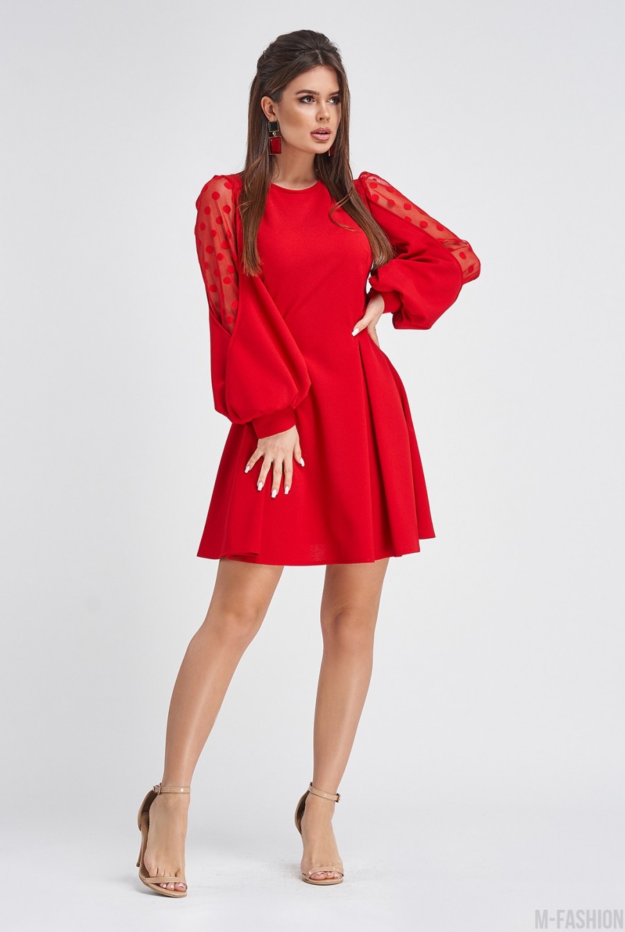 Красное платье с объемными рукавами- Фото 2